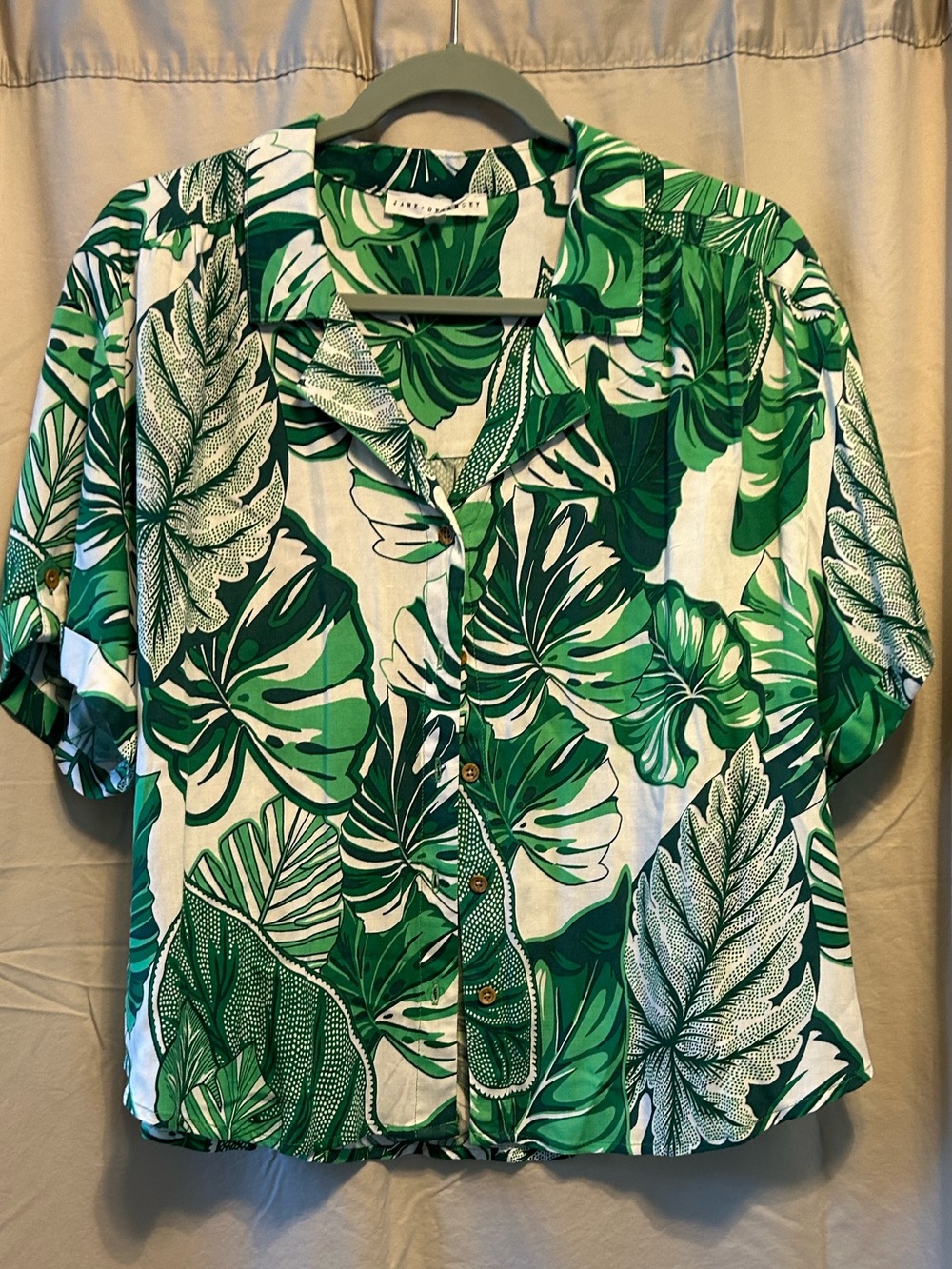 Tropical Fun Leaf Green Button-Front Women’s Top